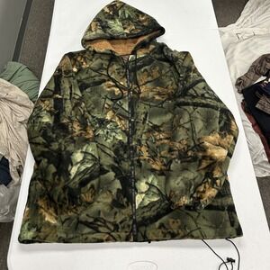 Trail Crest Fleece Jacket Mens Large Green Camo Sherpa Lined Hooded Full Zip